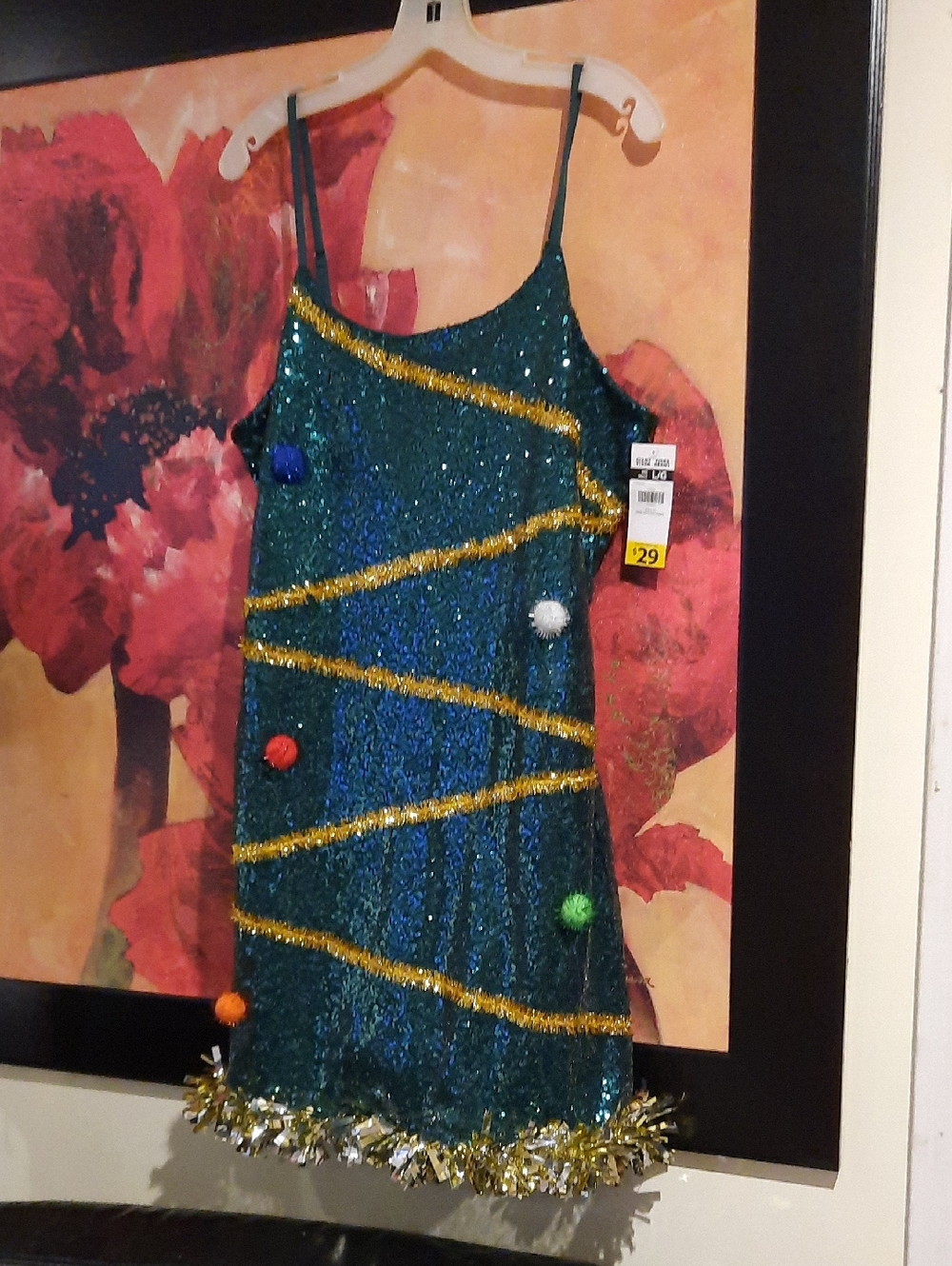 Sparkling Green Sequin Christmas Tree Dress with Pom-Poms